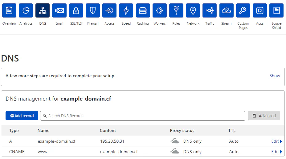 Change A record on Cloudflare Dashboard