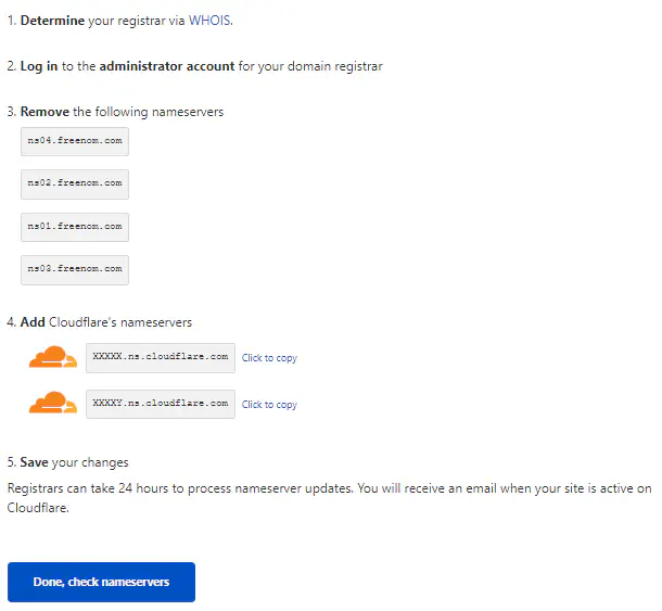 Get Cloudflare nameservers to manage your domain